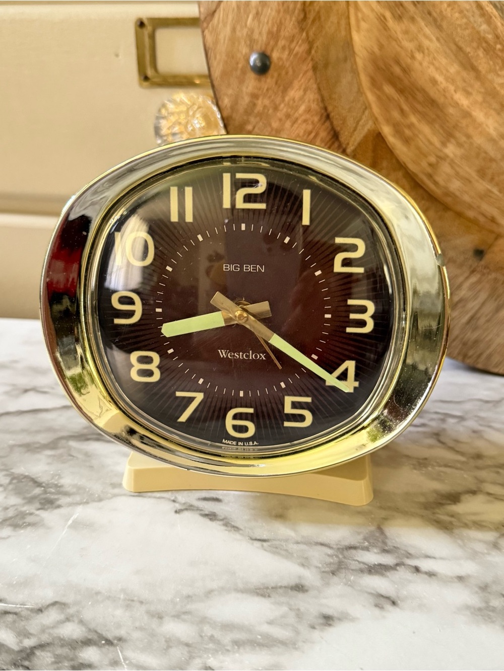 Vintage Wind Up Westclox Big Ben Alarm Clock, Cream Gold, Glow In The Dark Hands
